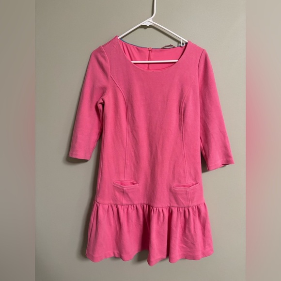 Boden Suzie Drop Waist Dress Size 8 Barbie Pink 3/4 Sleeve Ponte Knit - Picture 1 of 6